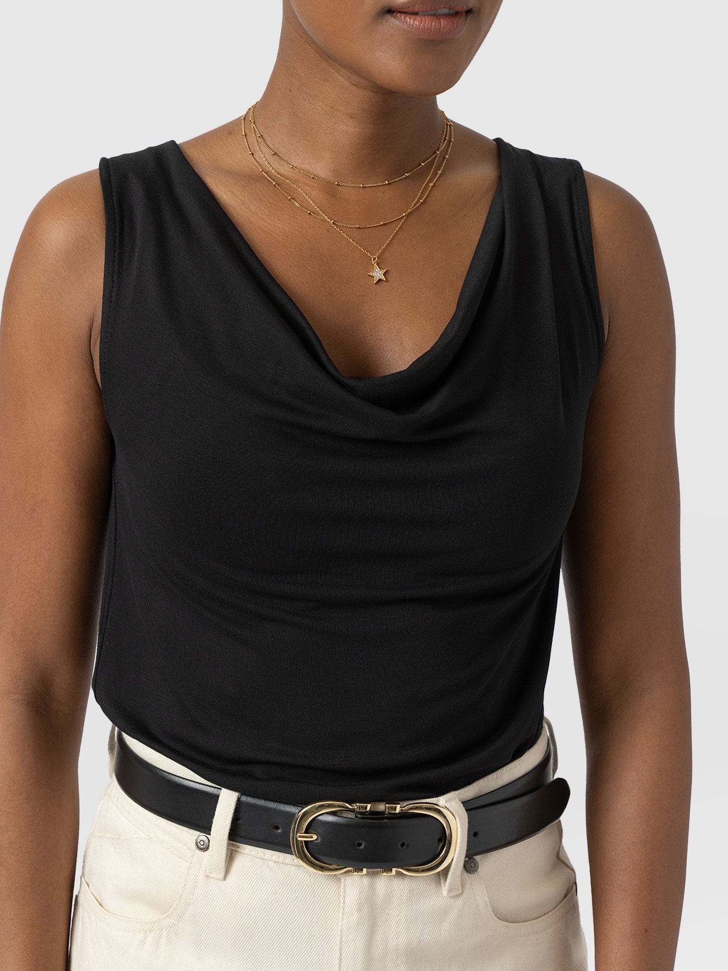 Cowl Neck Cami Black - Women's T-Shirts | Saint + Sofia® USA